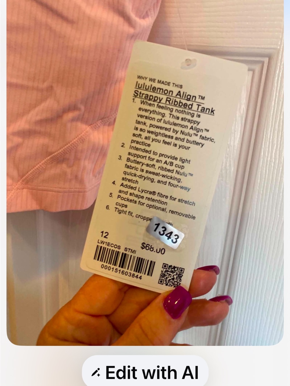 NWT Lululemon align stappy tank STRAWBERRY MILKSHAKE Size 12 - Picture 3 of 3